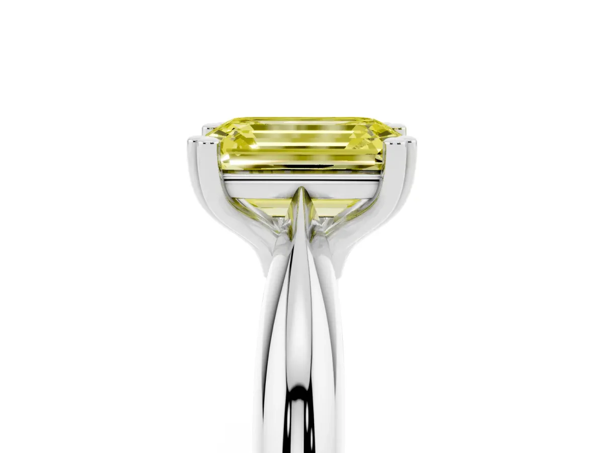 Fancy Yellow Emerald Cut Cut Solitaire Engagement Ring with Tapered Band and Four-Prong Setting Silver