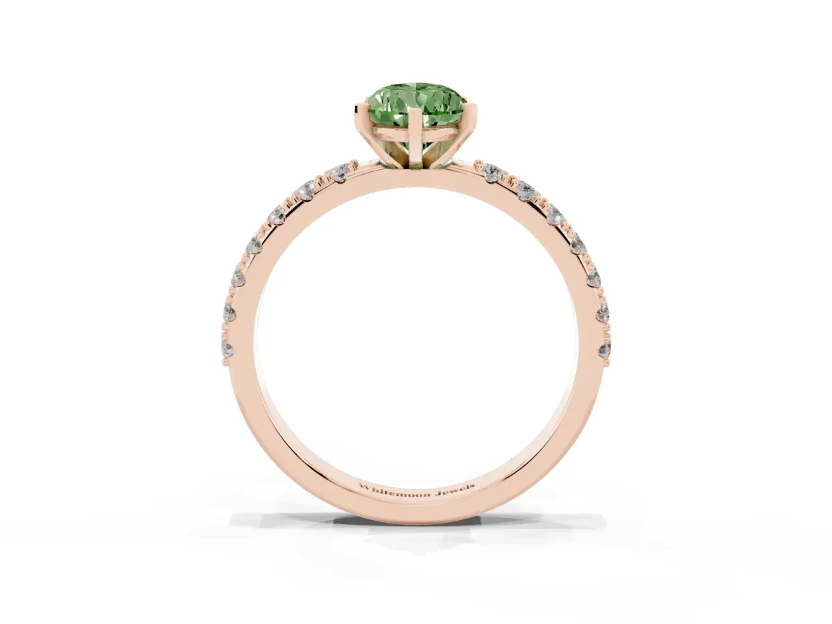 Fancy Green Pear Cut Diamond Solitaire Pavé Band with Four-Prong Setting Rose gold