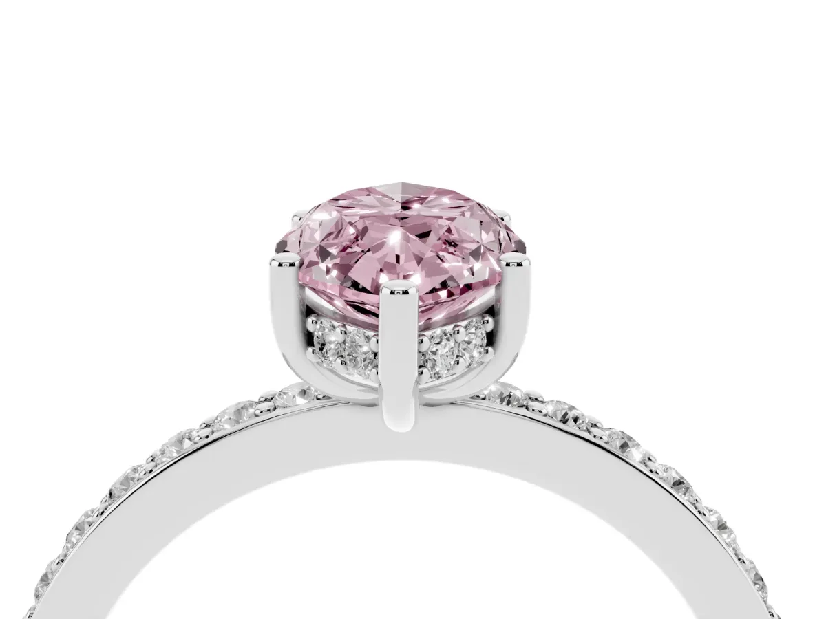 Fancy Pink Marquise Cut Cut Diamond Pavé Band Ring with Four-Prong Setting Silver