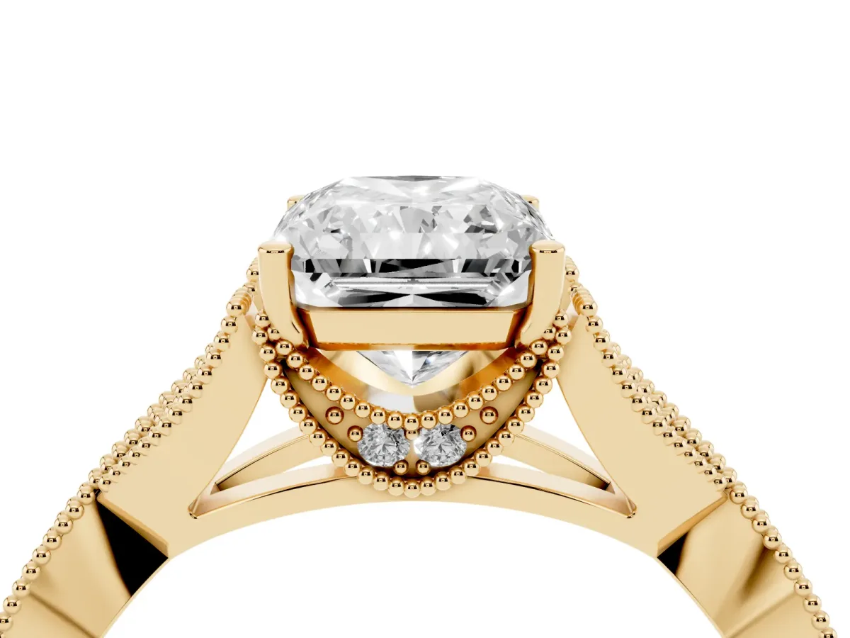 Radiant Cut Cut Diamond Twisted Band with Milgrain Pave Setting and Four-Prong Setting Yellow gold
