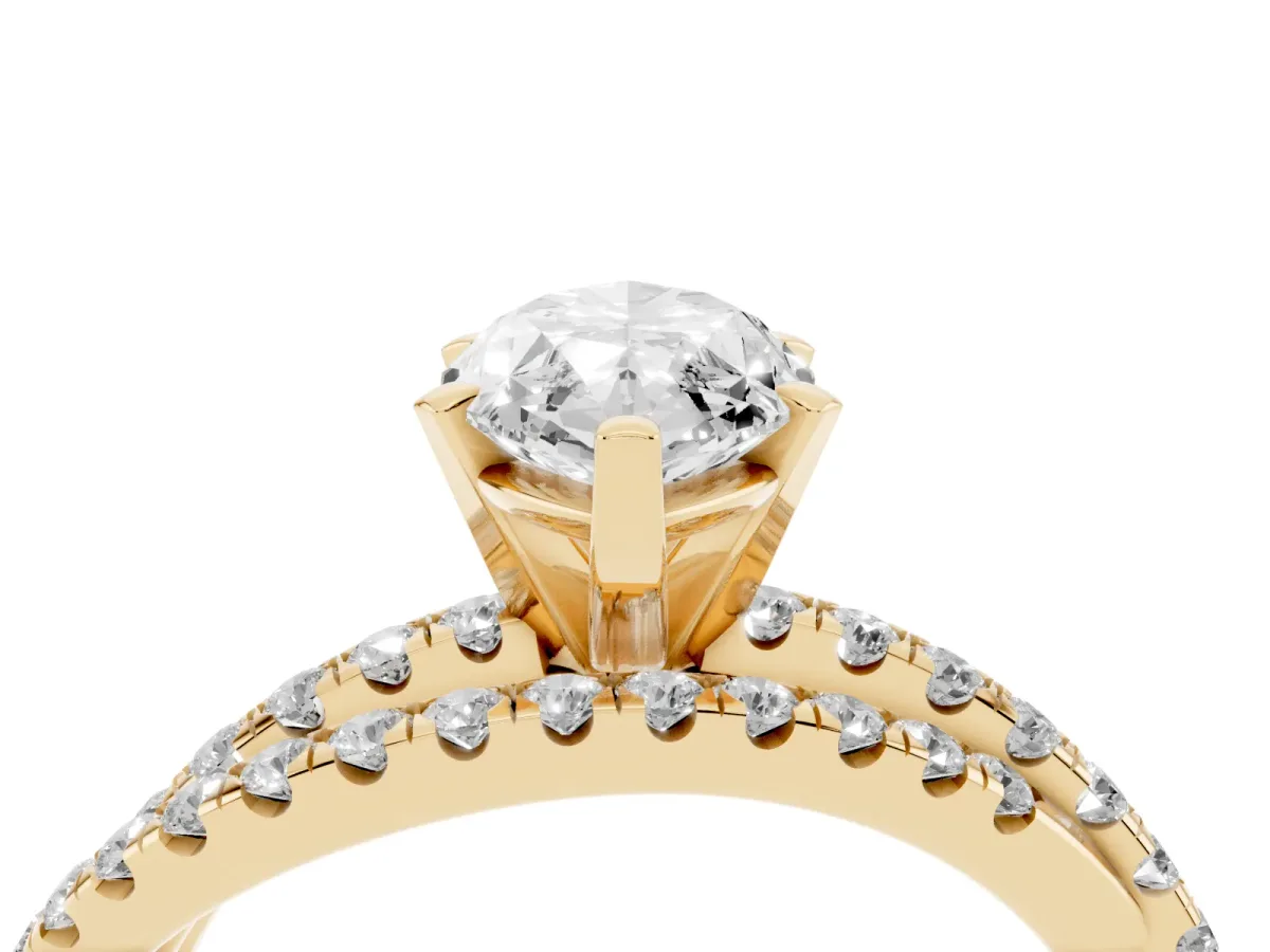 Marquise Cut Solitaire Twist Band with Pavé Setting and Four-Prong Setting Yellow gold