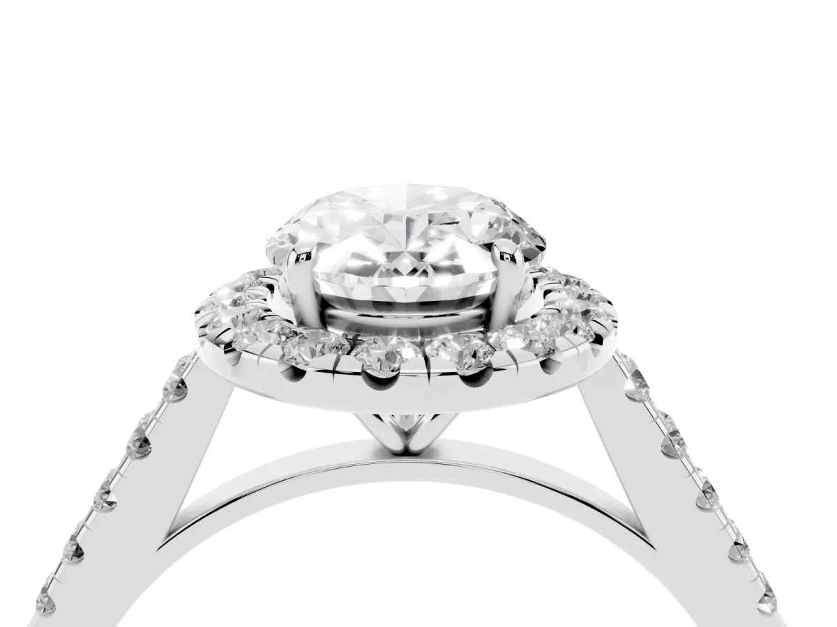 Oval Cut Halo Pave Diamond Engagement Ring with Four-Prong Setting Platinum
