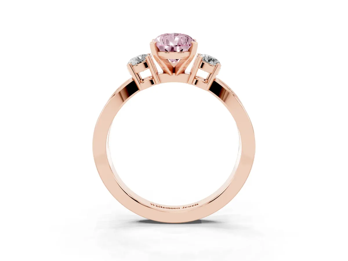 Fancy Pink Three-Stone Pear Cut Cut Diamond Twist Band with Prong Setting Rose gold