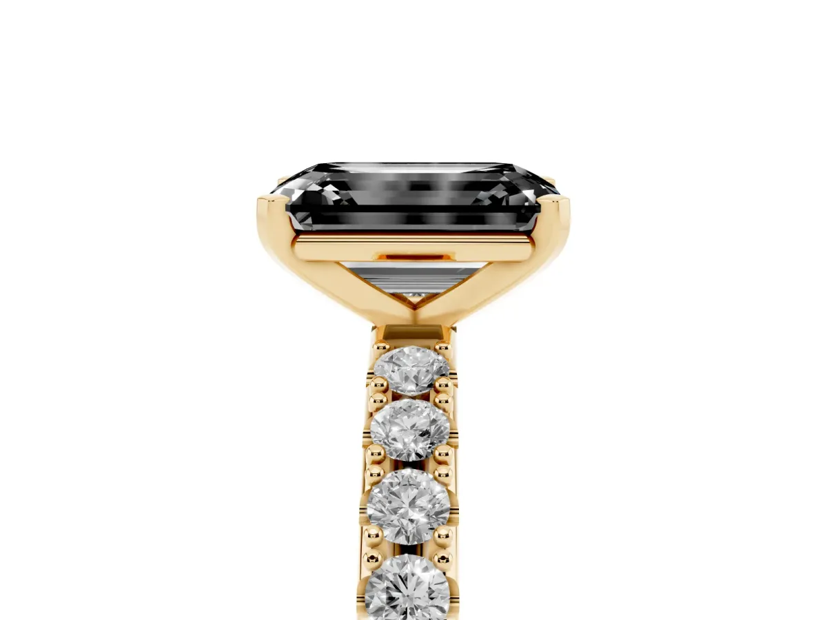 Fancy Black Emerald Cut Diamond Solitaire Pavé Band with Four-Prong Setting Yellow gold