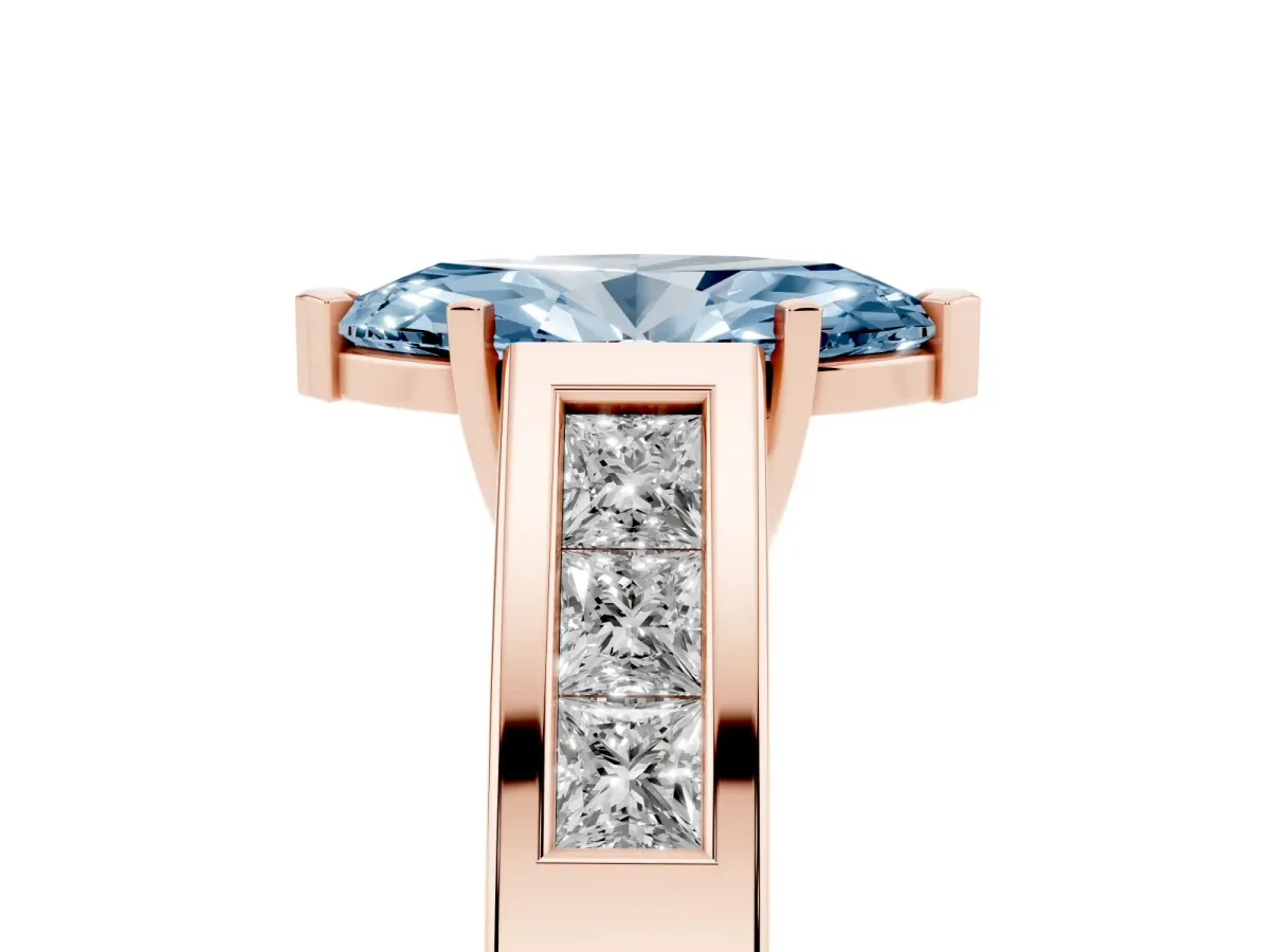 Fancy Blue Marquise Cut Cut Channel Set Solitaire Ring with Four-Prong Setting Rose gold