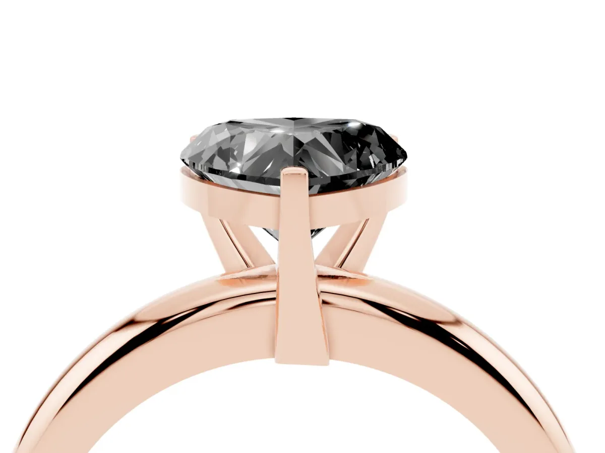 Fancy Black Heart Cut Diamond Solitaire Engagement Ring with Round Band and Four-Prong Setting Rose gold