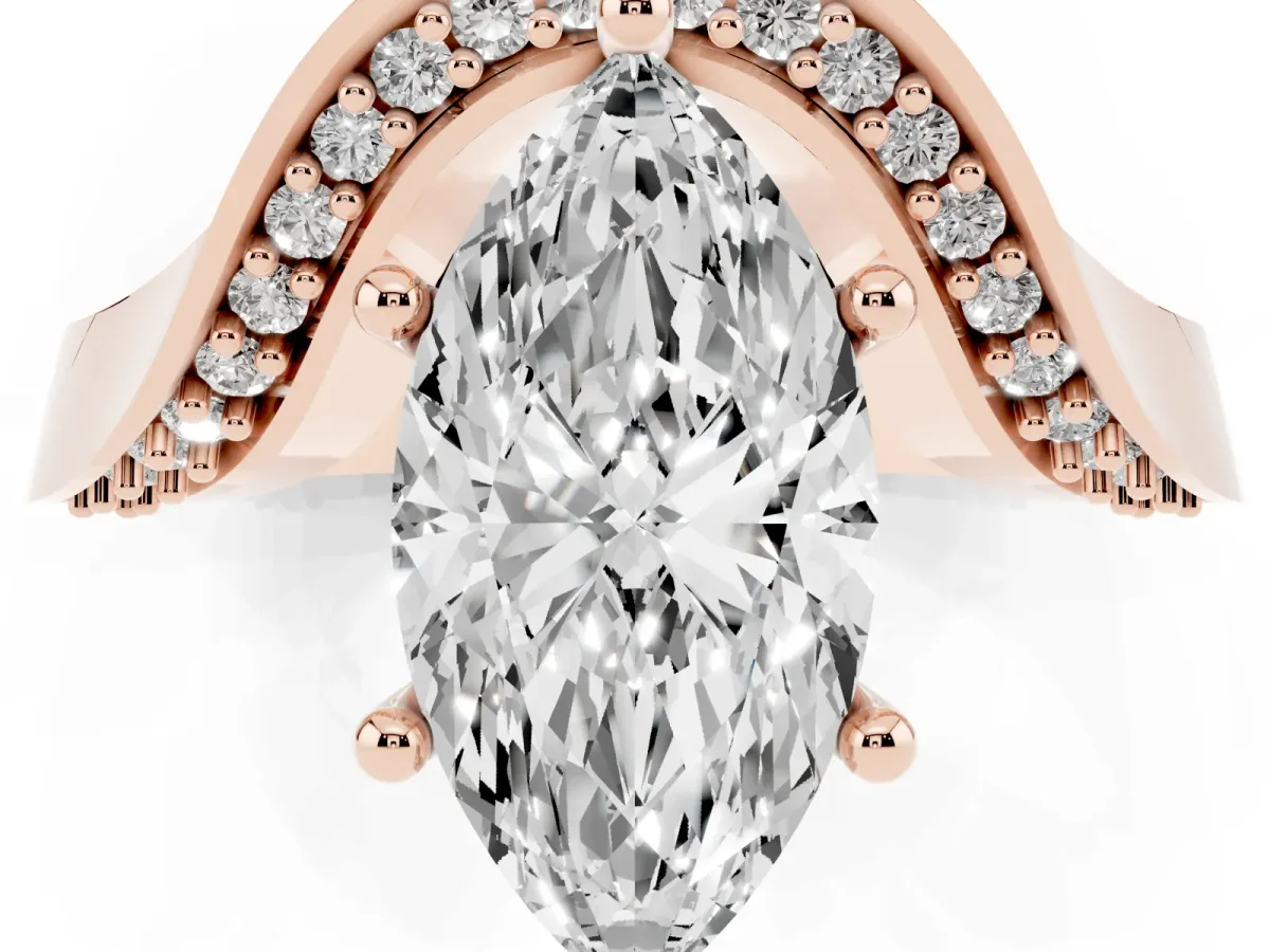Marquise Cut Solitaire Diamond Engagement Ring with Pave Band and Four-Prong Setting Rose gold