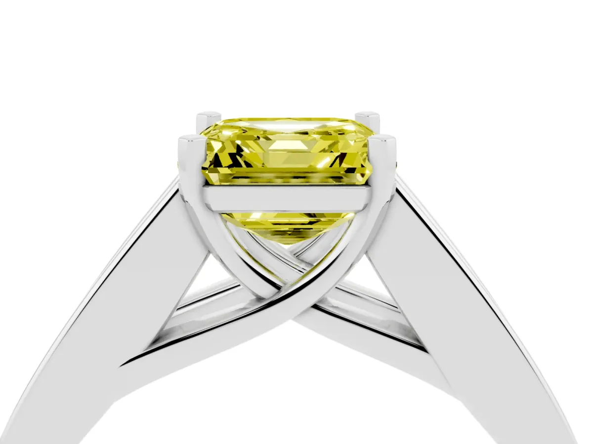 Fancy Yellow Asscher Cut Cut Channel Set Solitaire Ring with Four-Prong Setting White gold