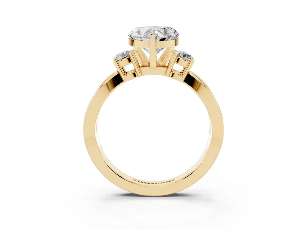 Three-Stone Heart Cut Cut Diamond Twist Band with Prong Setting Yellow gold
