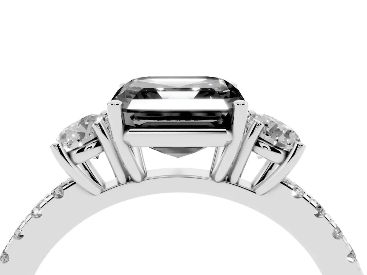 Fancy Black Three-Stone Asscher Cut Cut Diamond Pavé Band with Prong Setting White gold