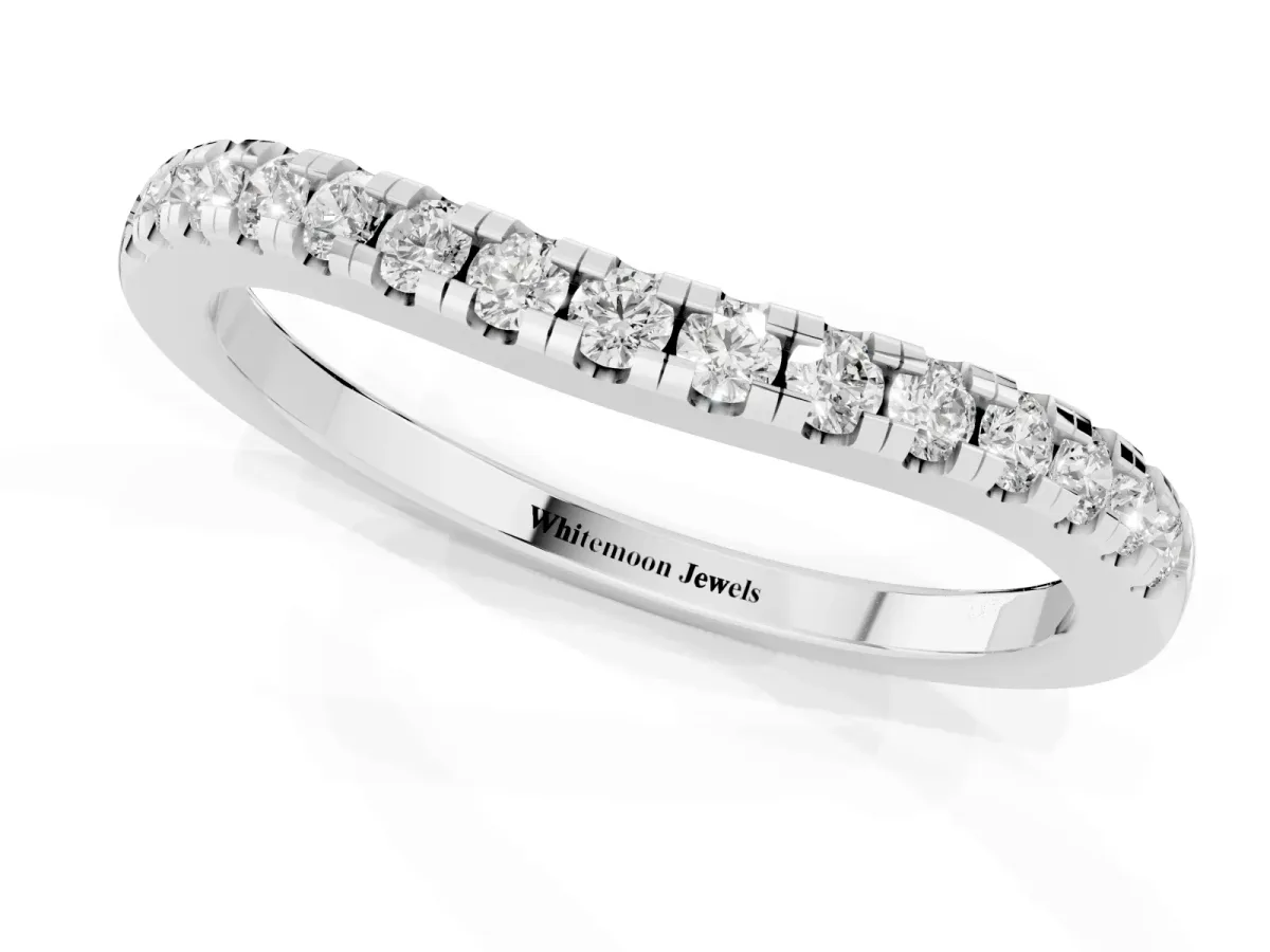 Pavé Round Diamond Curved Band with Shared Prong Setting Platinum