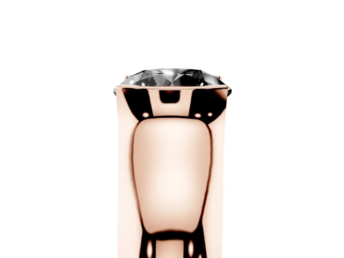Fancy Black Round Cut Solitaire Bezel Set Diamond Ring with Wide Band Rose gold