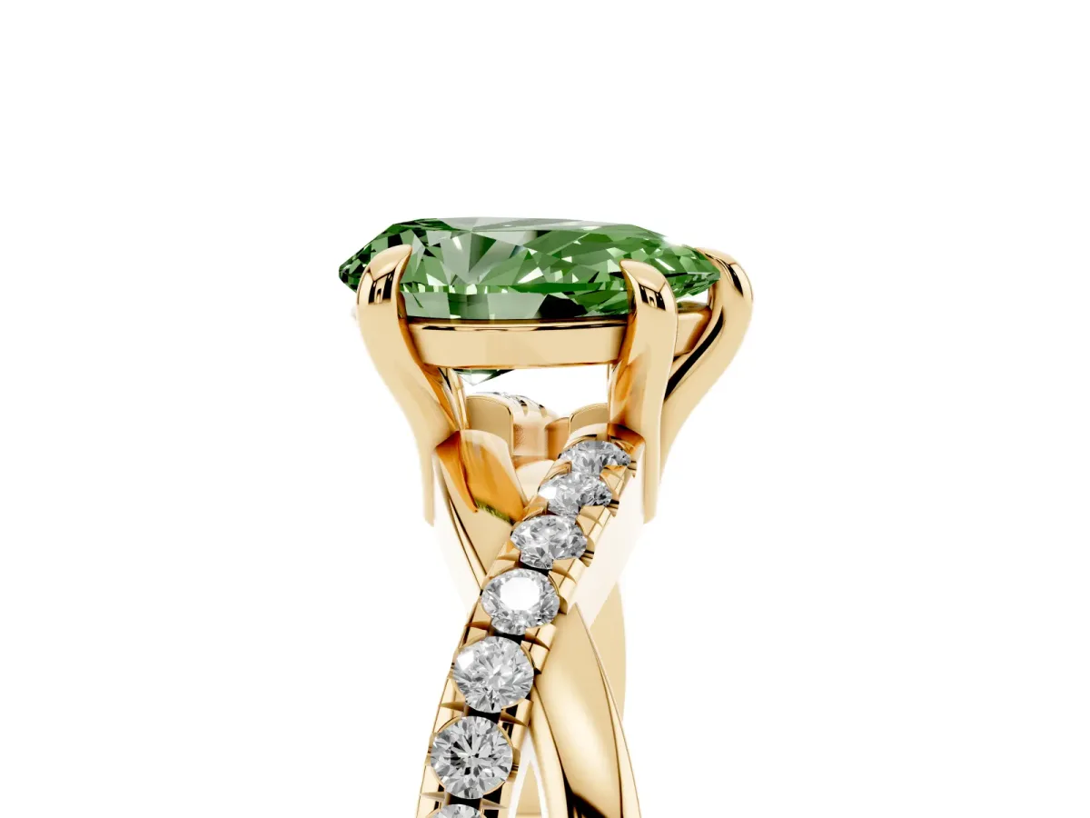 Fancy Green Pear Cut Cut Diamond Twist Band Solitaire with Prong Setting Yellow gold