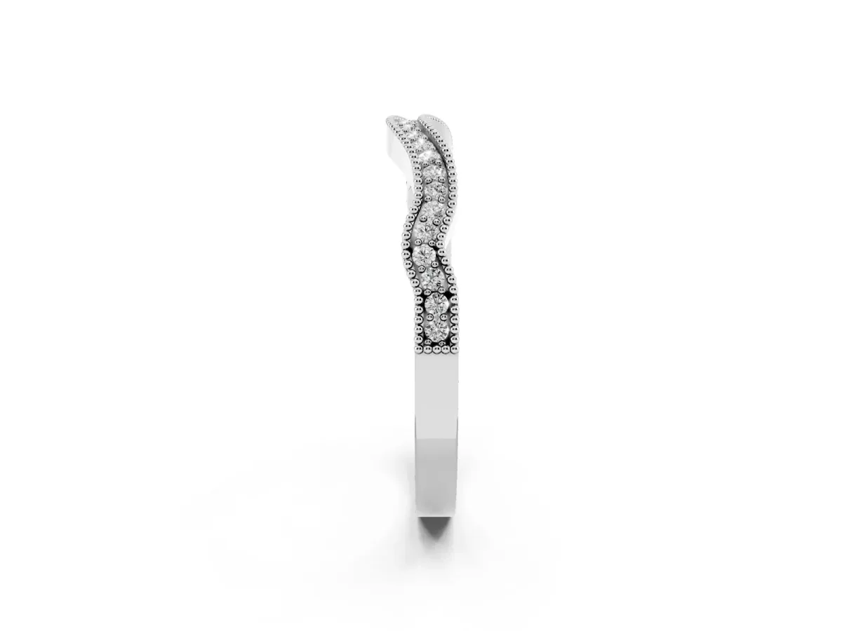 Pavé Round Diamond Curved Milgrain Band White gold