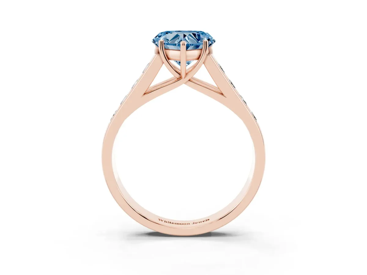 Fancy Blue Heart Cut Brilliant Channel-Set Solitaire Ring with Four-Prong Setting Rose gold