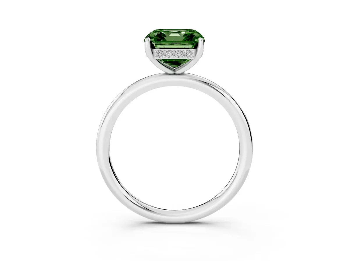 Fancy Green Asscher Cut Solitaire Diamond Ring with a Classic Band and Four-Prong Setting Platinum
