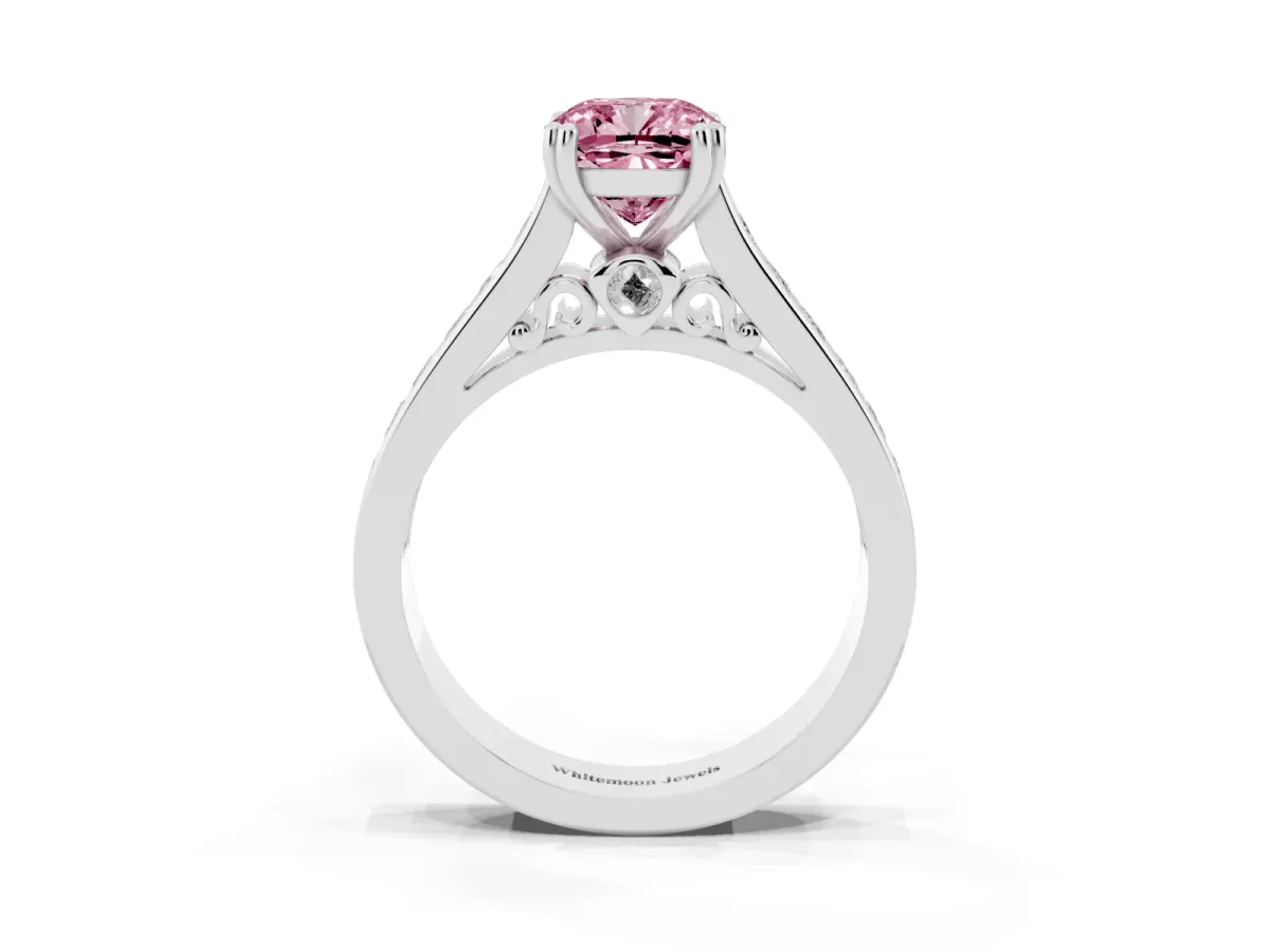 Fancy Pink Cushion Cut Cut Channel Set Solitaire Engagement Ring with Prong Setting Silver