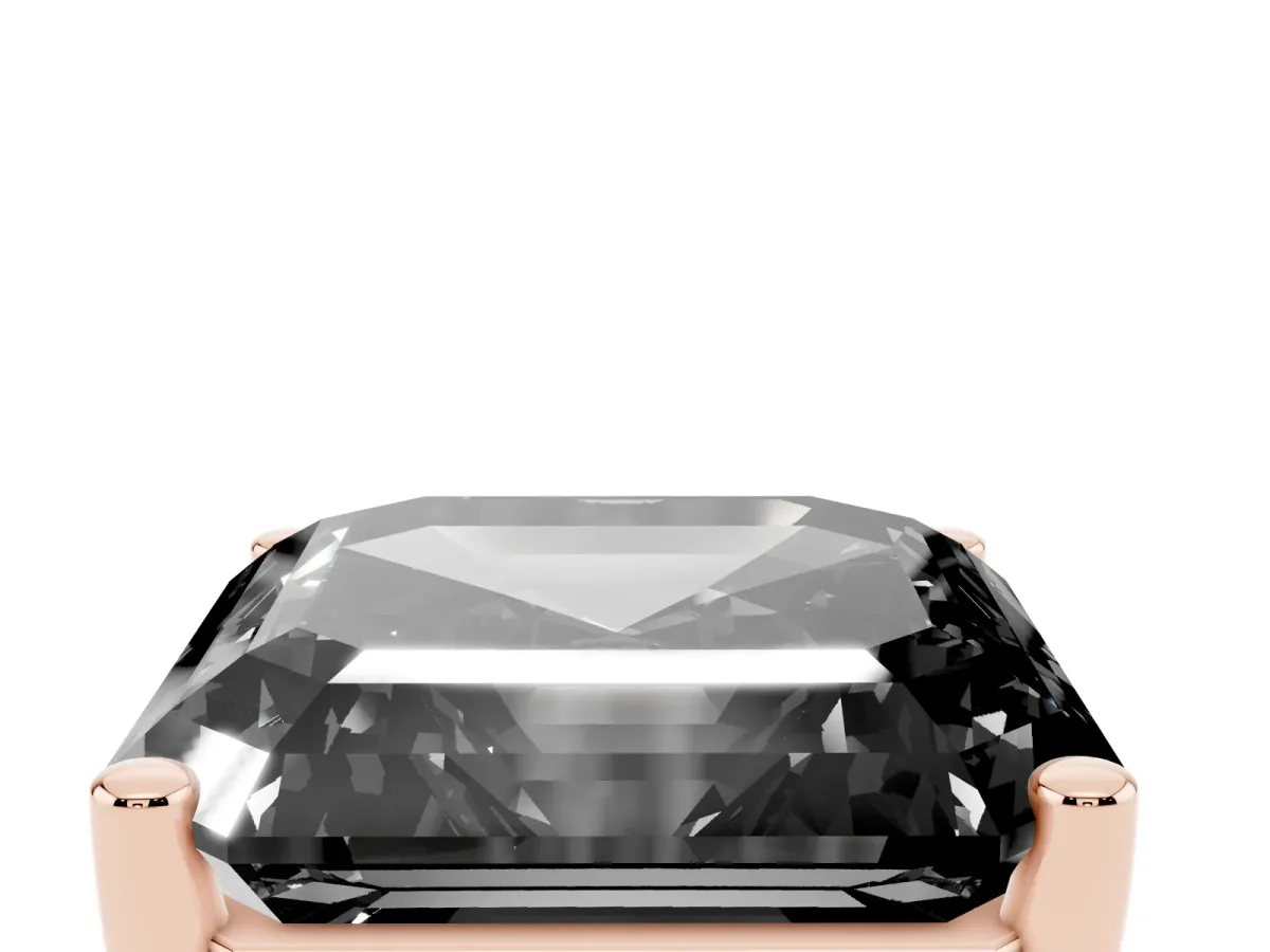 Fancy Black Asscher Cut Cut Diamond Solitaire Engagement Ring with Tapered Plain Band and Four-Prong Setting Rose gold