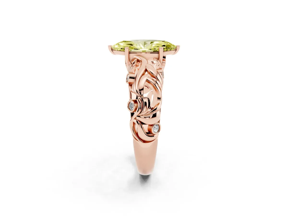 Fancy Yellow Marquise Cut Solitaire Diamond Leaf-Inspired Vine Band Ring with Prong Setting Rose gold
