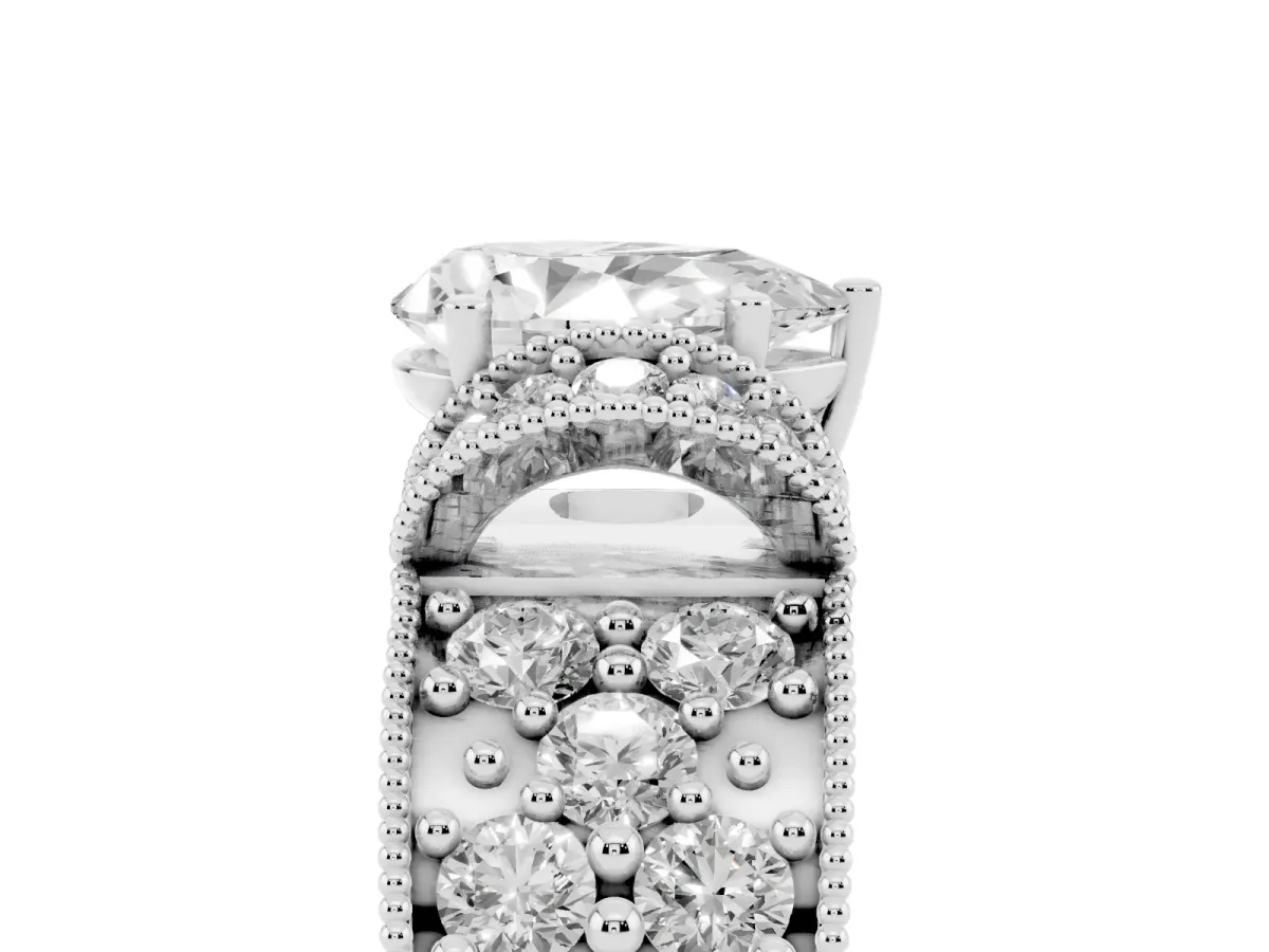 Pear Cut Halo Pave Diamond Engagement Ring with Milgrain Detailing Silver