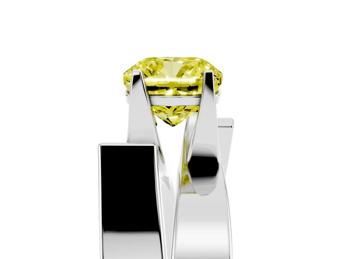 Fancy Yellow Modern Tension Set Cushion Cut Diamond Solitaire Wide Band Ring Platinum