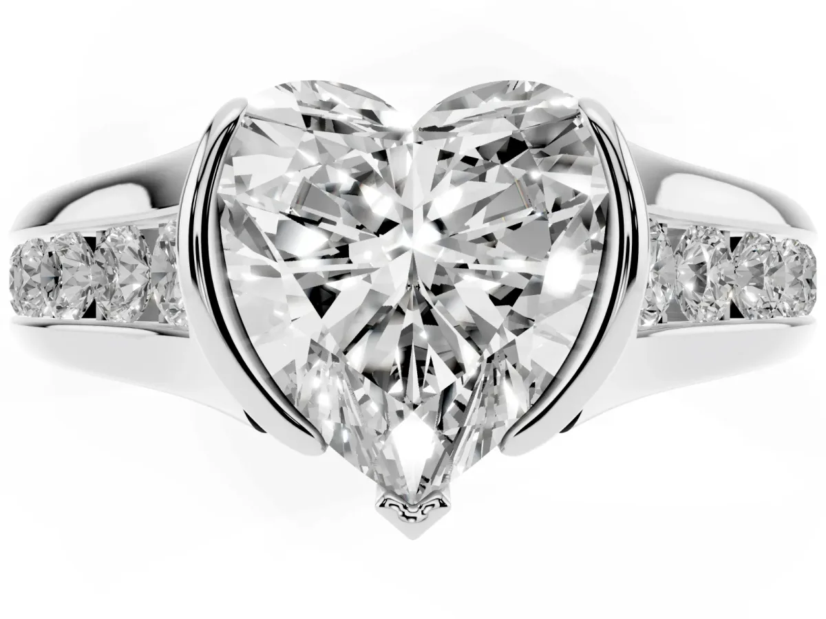 Heart Cut Solitaire Bezel-Set Diamond Ring with Channel-Set Band Platinum