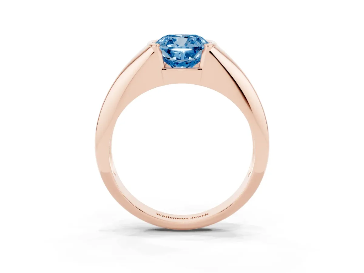 Fancy Blue Cushion Cut Solitaire Tension Set Diamond Ring Rose gold
