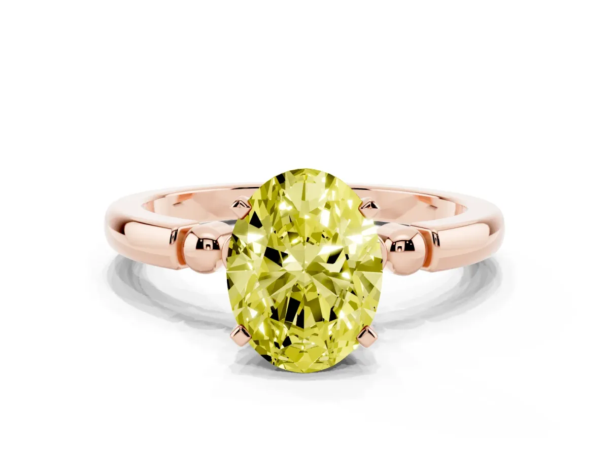 Fancy Yellow Oval Cut Solitaire Beaded Band with Four-Prong Setting Rose gold