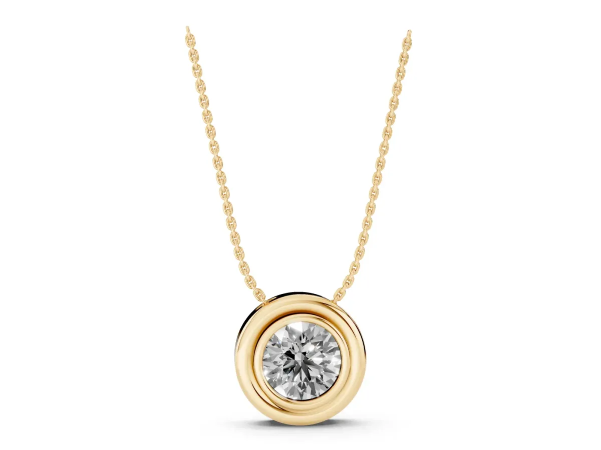 Bezel Round Diamond Pendant Yellow gold