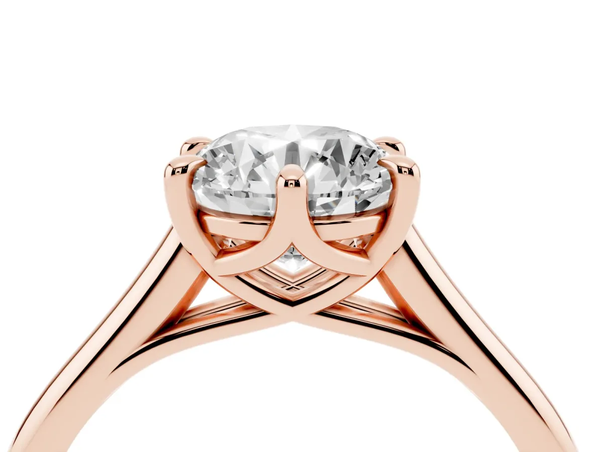 Round Cut Solitaire Engagement Ring with Six-Prong Setting and Classic Band Rose gold