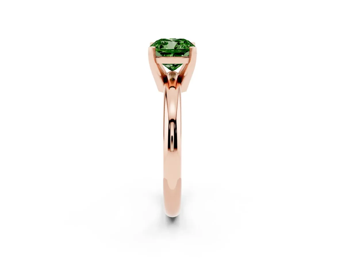 Fancy Green Cushion Cut Diamond Solitaire Engagement Ring with Round Band and Four-Prong Setting Rose gold