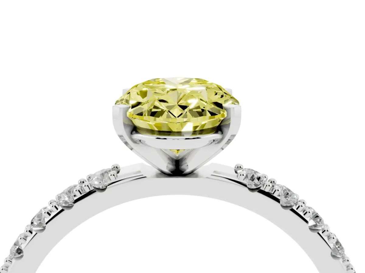 Fancy Yellow Oval Cut Diamond Solitaire Pavé Band with Four-Prong Setting Silver