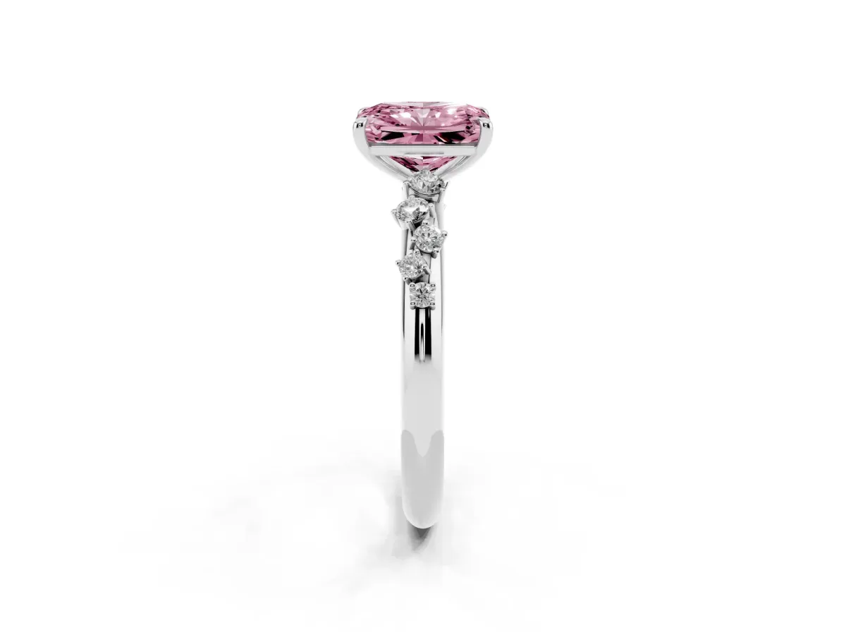 Fancy Pink Radiant Cut Diamond Cluster Prong-Set Solitaire Ring Silver