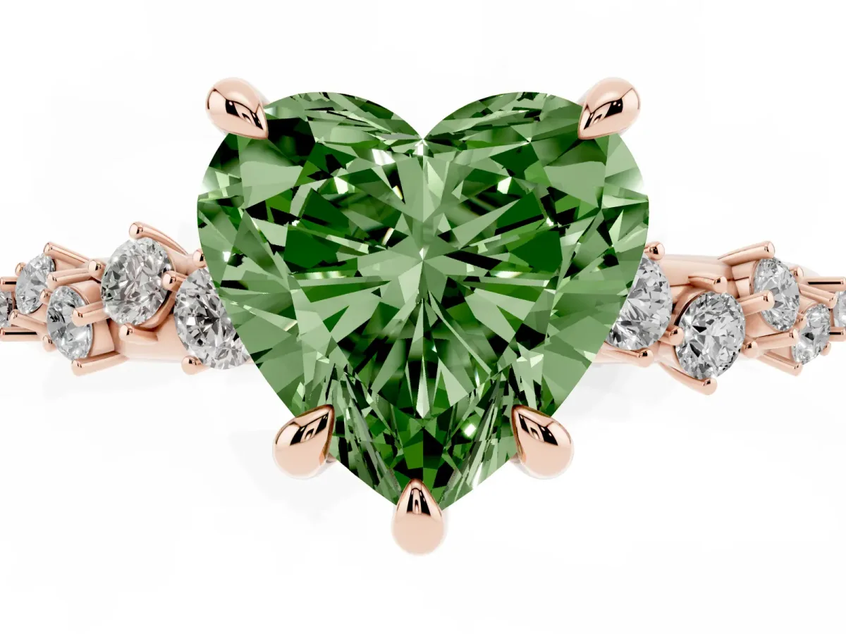 Fancy Green Heart Cut Cut Diamond Vine Band with Four-Prong Setting Rose gold