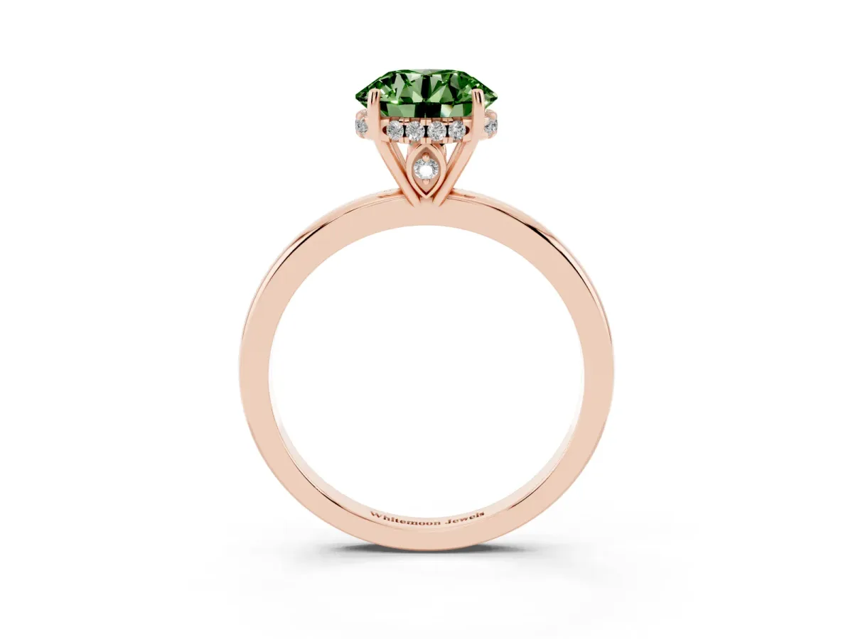 Fancy Green Round Cut Solitaire Diamond Ring with Prong Setting and Plain Band Rose gold