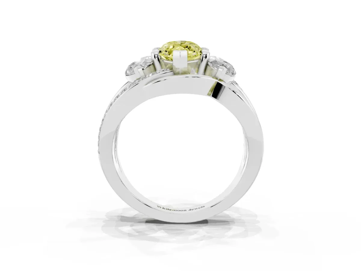 Fancy Yellow Three-Stone Marquise Cut Cut Diamond Split Shank Prong Set Ring Platinum