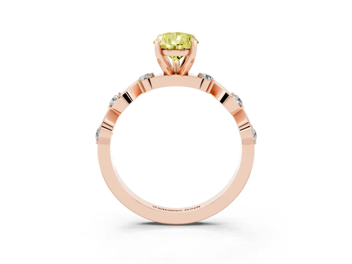 Fancy Yellow Pear Cut Diamond Solitaire Twisted Band with Round Accents and Prong Setting Rose gold