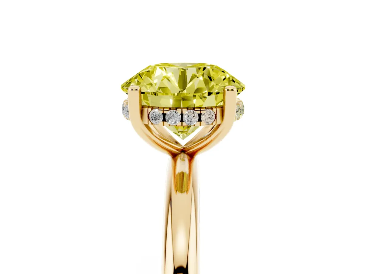 Fancy Yellow Round Cut Cut Solitaire Engagement Ring with Four-Prong Setting and Classic Band Yellow gold