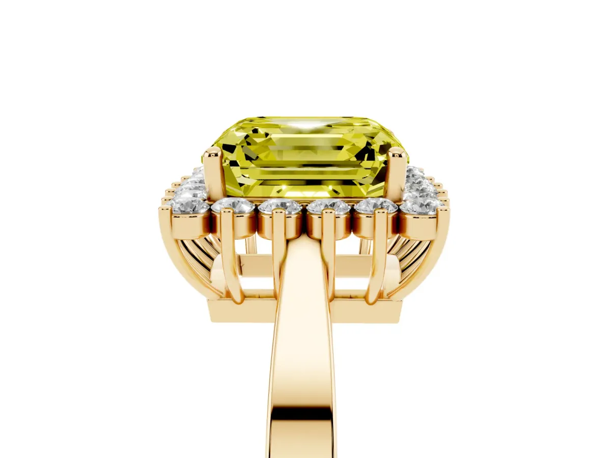 Fancy Yellow Asscher Cut Cut Diamond Halo Ring with Round Brilliant Halo and Solitaire Band Yellow gold