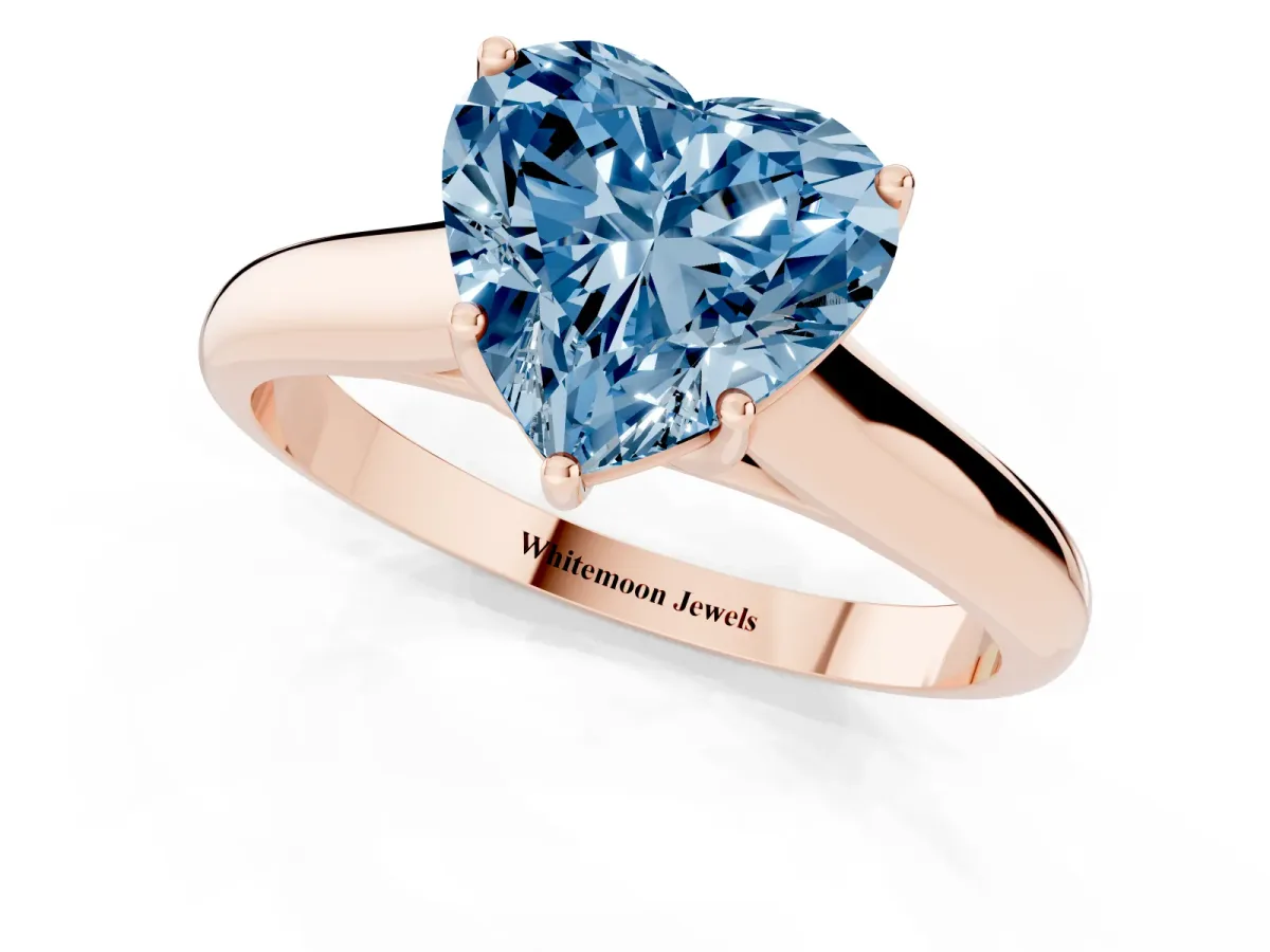 Fancy Blue Heart Cut Cut Diamond Solitaire Engagement Ring with Tapered Plain Band and Four-Prong Setting Rose gold