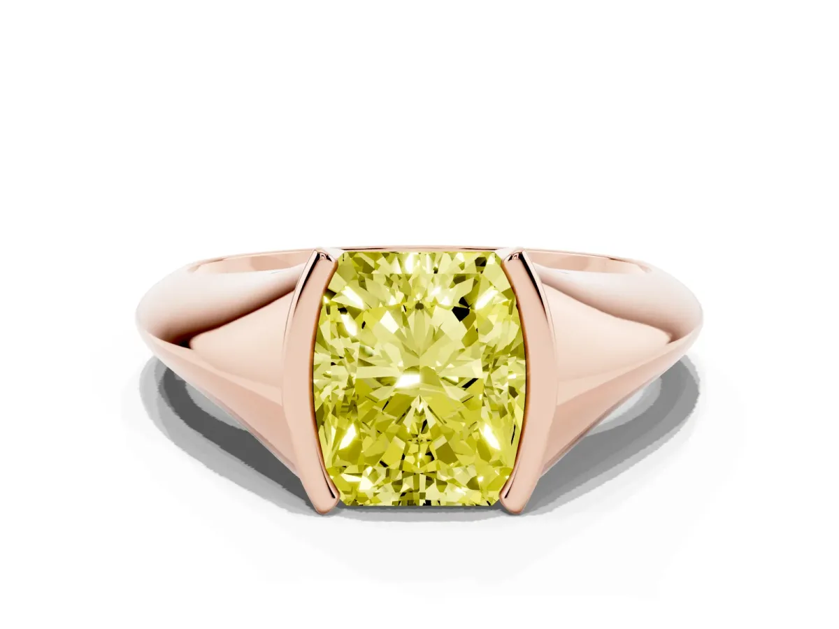 Fancy Yellow Radiant Cut Solitaire Tension Set Diamond Ring Rose gold