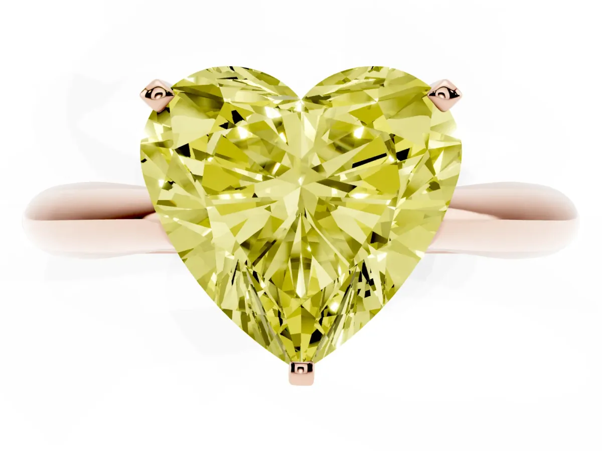 Fancy Yellow Heart Cut Diamond Solitaire Engagement Ring with Cathedral Setting and Four-Prong Mount Rose gold