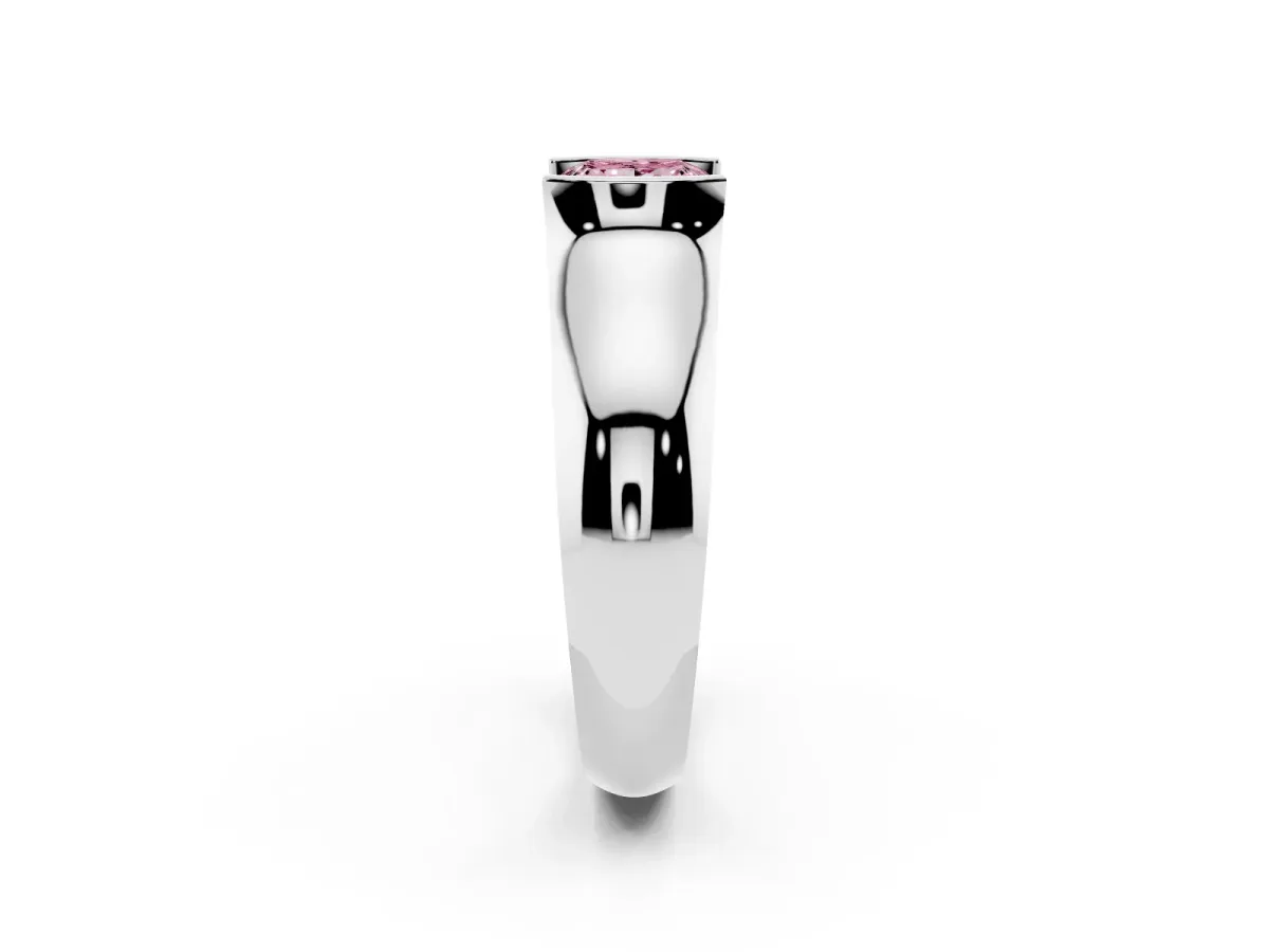 Fancy Pink Princess Cut Solitaire Bezel Set Diamond Ring with Wide Band Silver