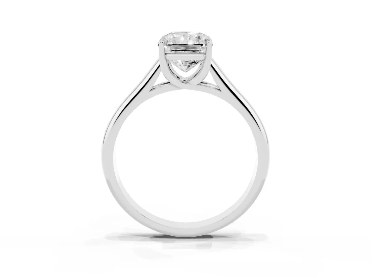 Radiant Cut Solitaire Engagement Ring with Tapered Band and Four-Prong Setting White gold