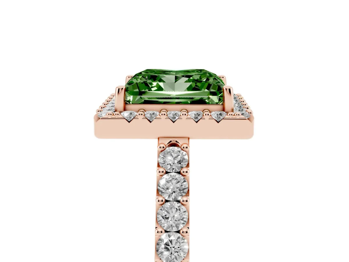 Fancy Green Princess Cut Halo Diamond Pavé Solitaire Ring Rose gold