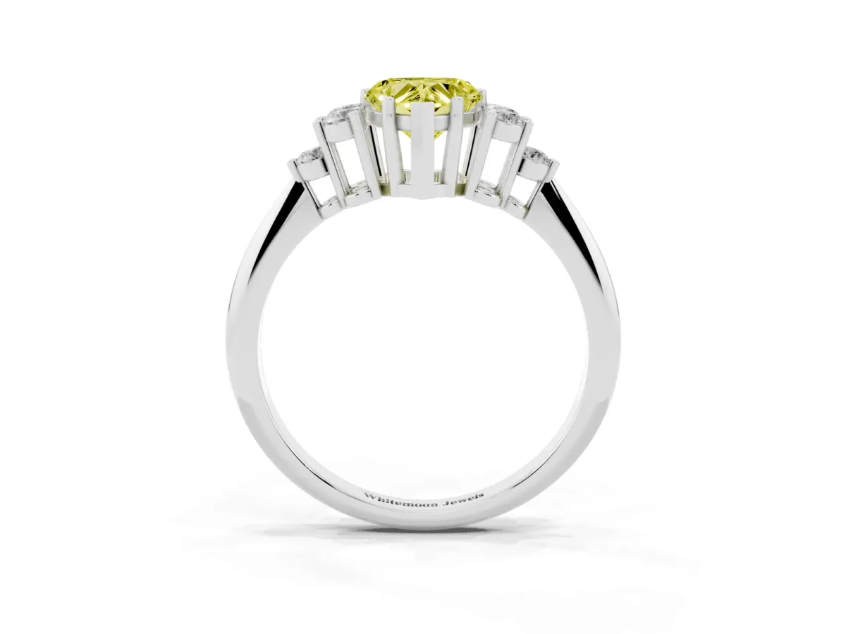 Fancy Yellow Heart Cut Cut Diamond Cluster Ring with Solitaire Band and Four-Prong Setting Platinum