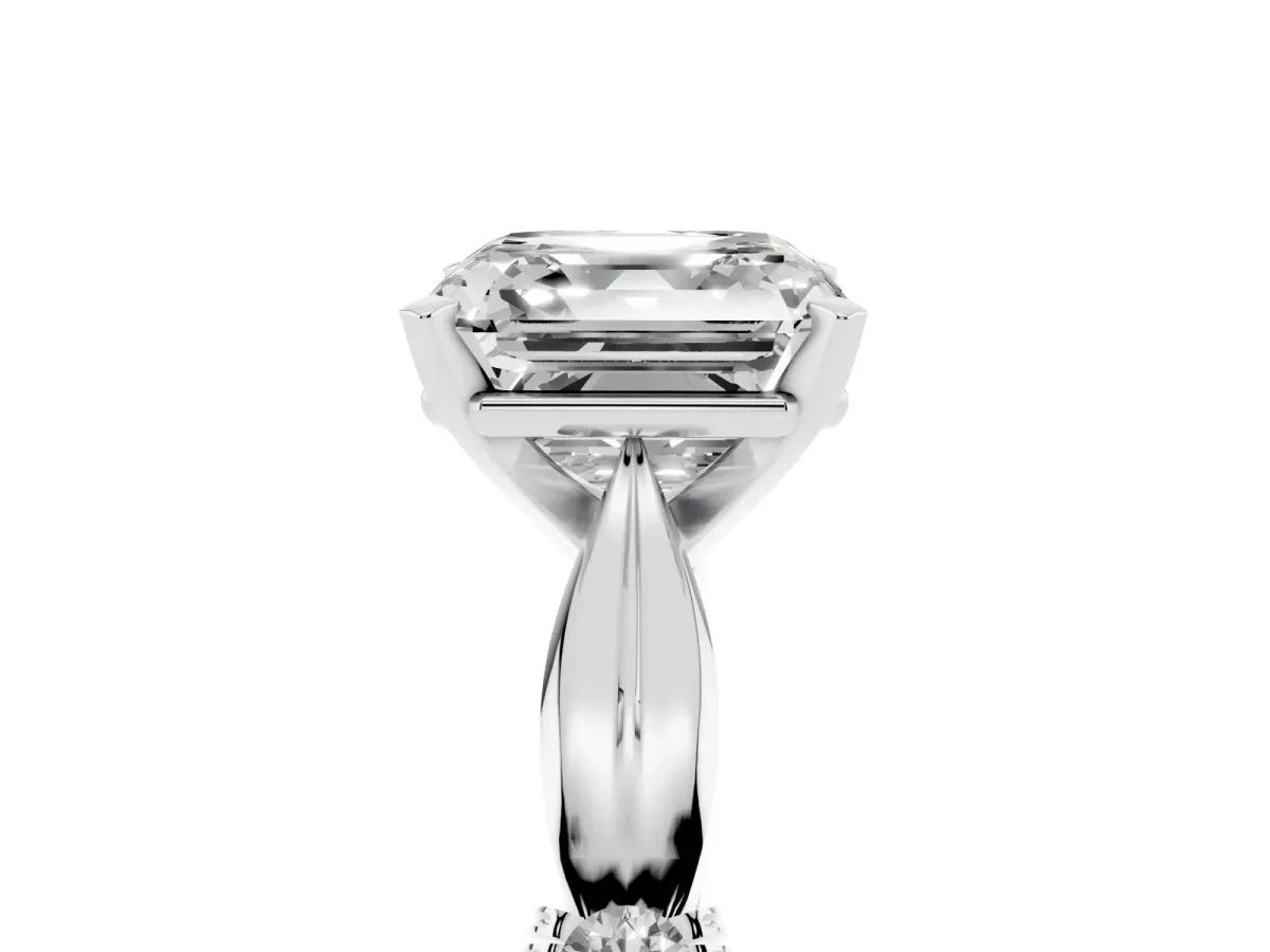 Asscher Cut Solitaire Diamond Twisted Band with Four-Prong Setting Silver