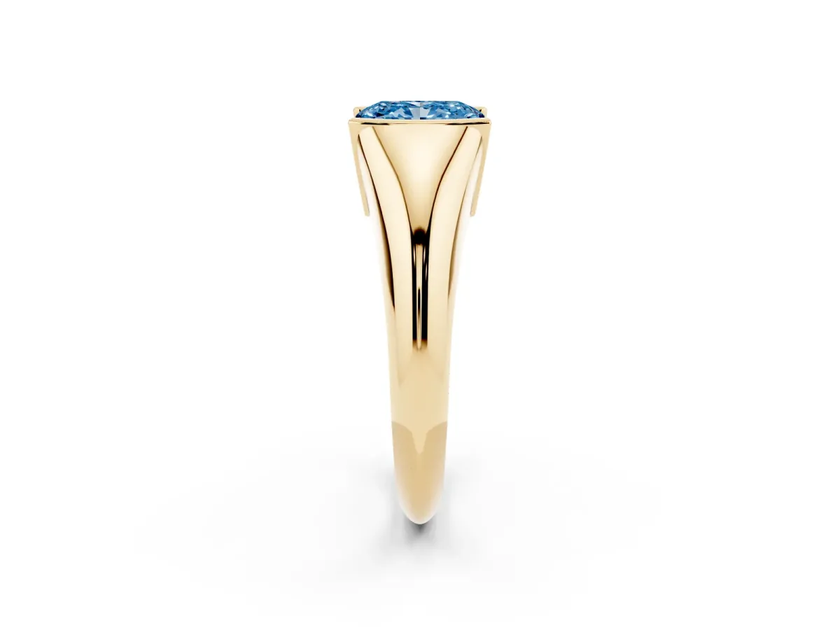 Fancy Blue Radiant Cut Solitaire Tension Set Diamond Ring Yellow gold