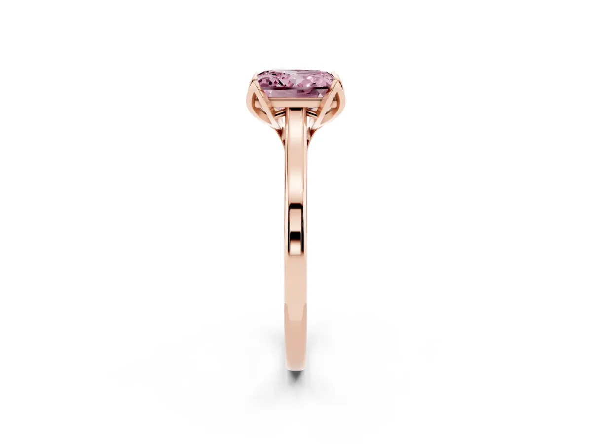 Fancy Pink Princess Cut Diamond Solitaire Ring with Flower Prong Setting and Classic Band Rose gold