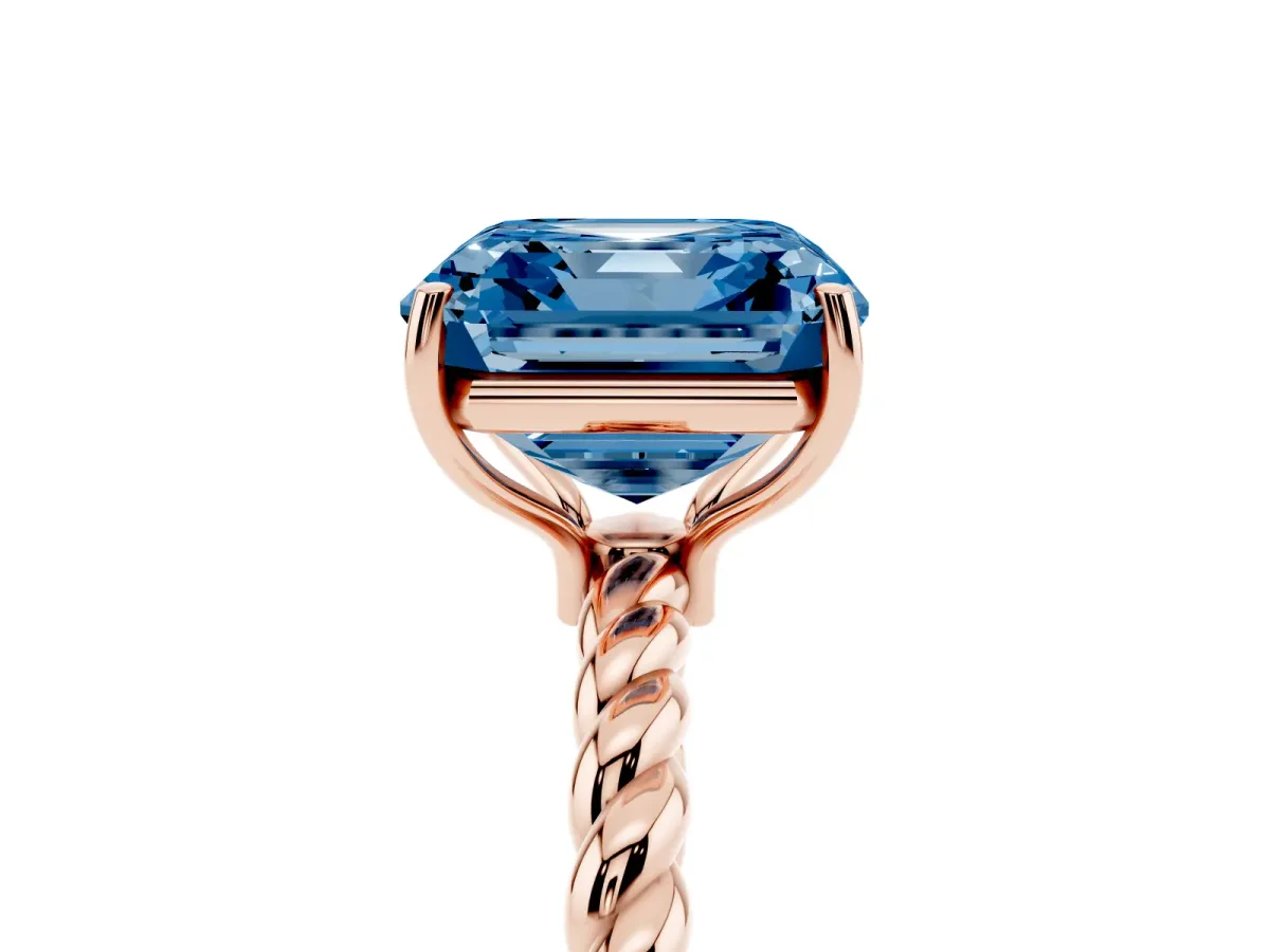 Fancy Blue Asscher Cut Solitaire Twisted Band 4-Prong Ring Rose gold